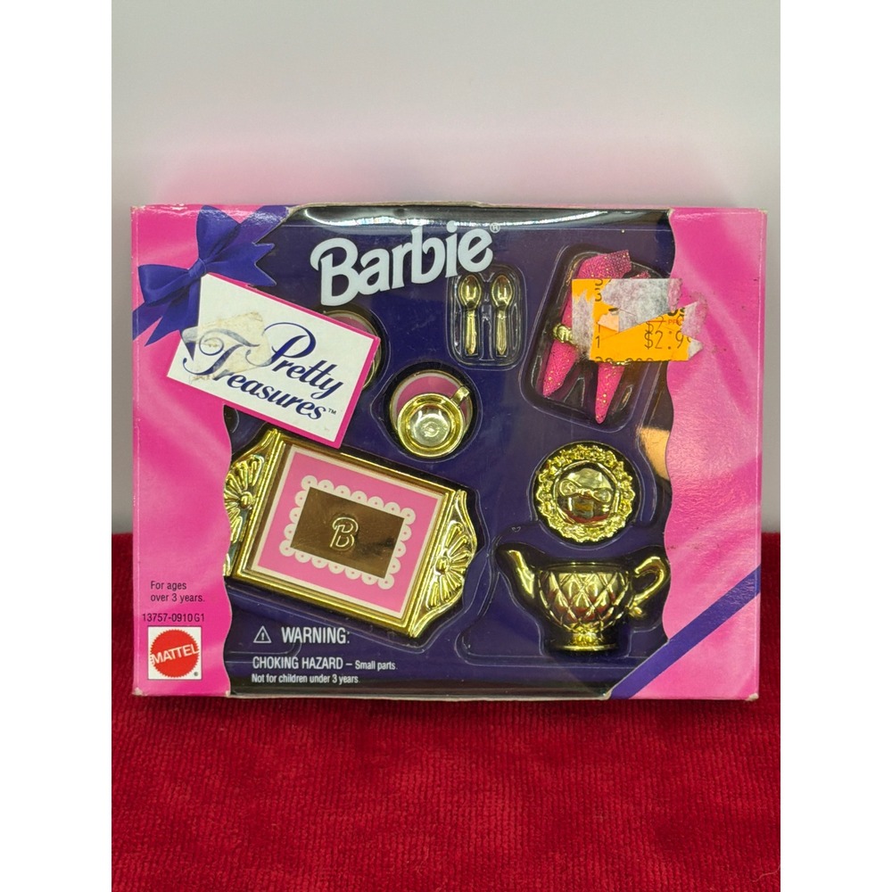 Vintage 1995 Mattel Barbie Pretty Treasures Sparkling Dining Set Gold Pink 13757